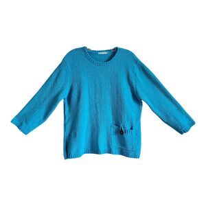 ANTHONY'S RESORT WEAR Women's M Sweater Turquoise Chenille 3/4 Sleeve 40"